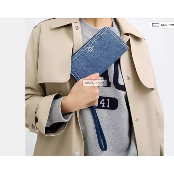 Coach Long Zip Around Wallet Wristlet In Silver /Indigo Denim CAO79 NWT - Picture 6 of 7